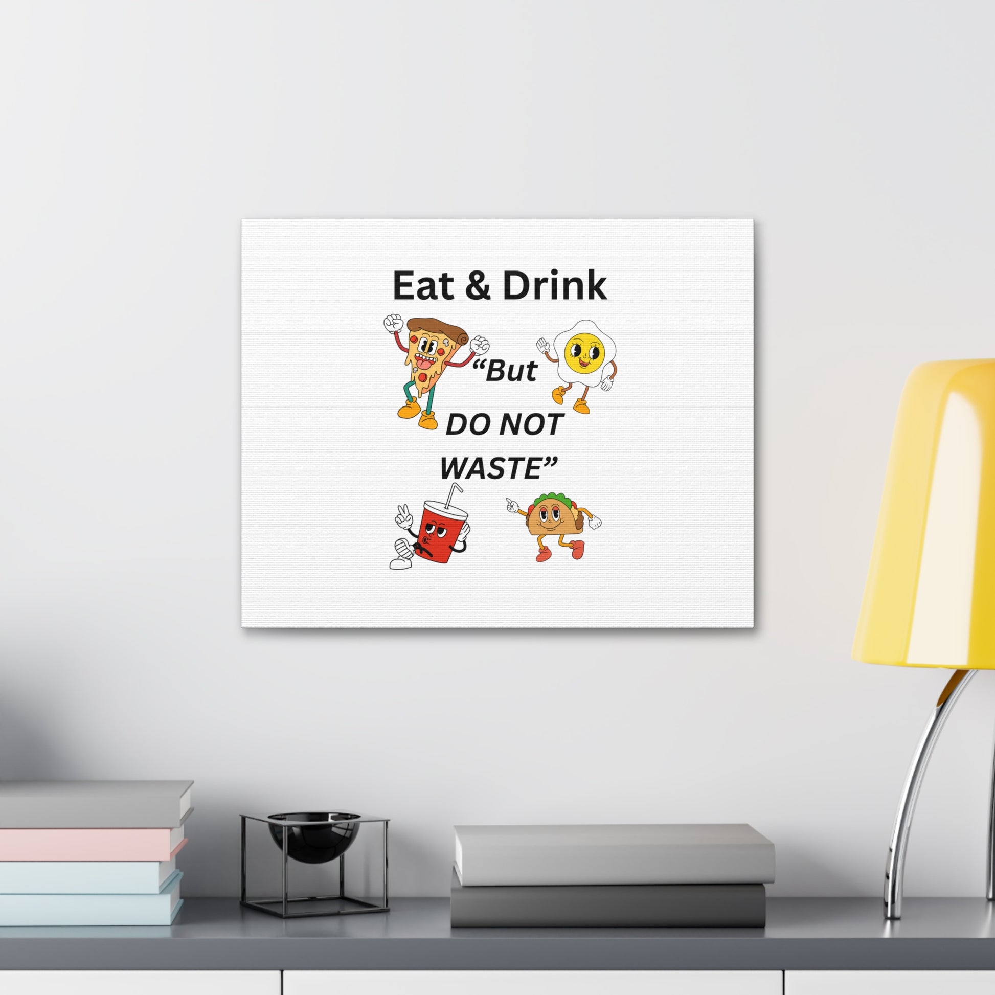 Colorful Food Awareness Wall Art, Eat & Drink But DO NOT WASTE, Kitchen Décor, Dining Room Decor, Eco-Friendly Wall Art, Foodie Gift